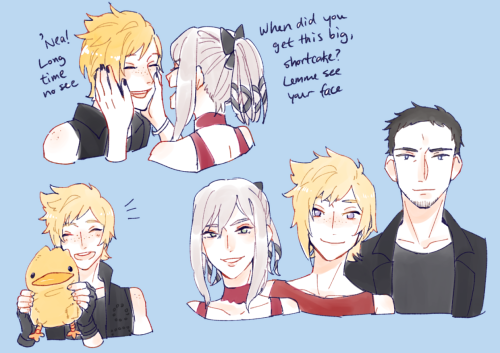 ellipsae:Not quite as Baby Prompto and Big Sis Aranea (with a dash of Dad Cor).(Continuation of this