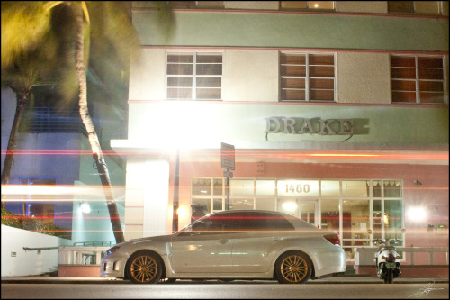WRX STI in the Art Deco District - Miami 2014 Late night a sleeping giant prepares for the next day 