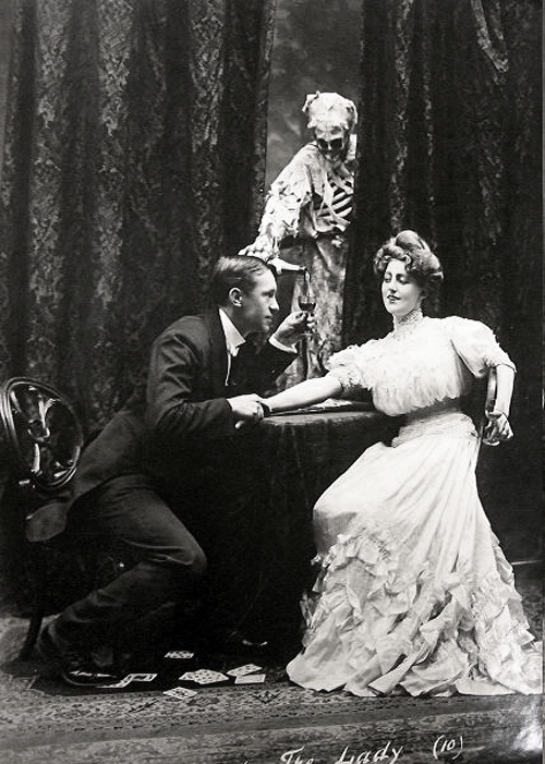 vintagegal:  A Vaudeville performance based on the old English ballad “Death and the Lady”. Photographed by Joseph Hall, 1906 (via) 