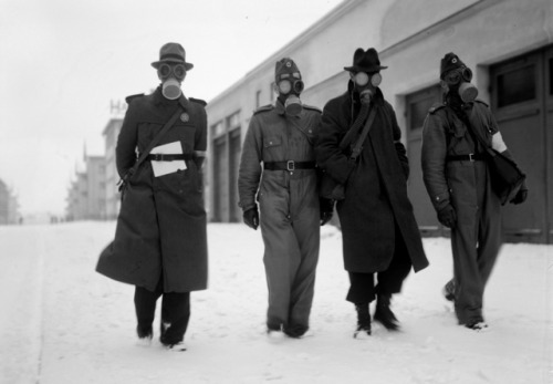 vintage-sweden: Mock air raid exercise, 1942, Sweden.