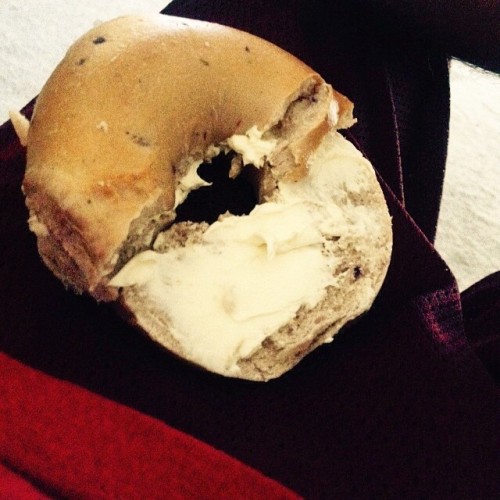 Blueberry bagel and cream cheese!