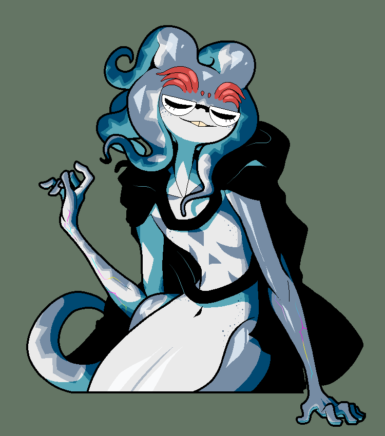 discommunicator:Sea Witch Fermi, and her clone puppet(s)She’s a scientist originated from other universe, and her title of a witch is an honorary thing earned with her reputation among the actual witches of Wrongworld.In fact she even has nothing