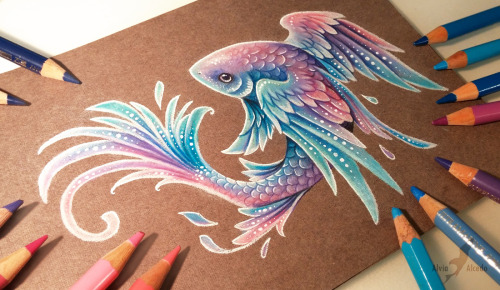 ★ ★ ★ Winged fish ★ ★ ★ A pretty winged fish, why not?~Pencils on a toned paper~ ‪