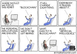 “The Blockchain Bandwagon” - new cartoon and post on the hype and promise of the shiny new thing https://marketoonist.com/2018/01/blockchain.html