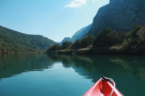 Kayaking down the Cetina river canyon in Omiš. The water here comes straight off the mountain