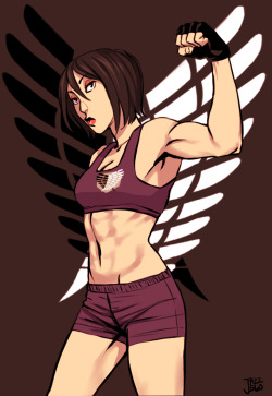 jazzie560-art-blog:  My favorite badass babe; Mikasa Ackerman I really do love drawing chicks with muscles. 