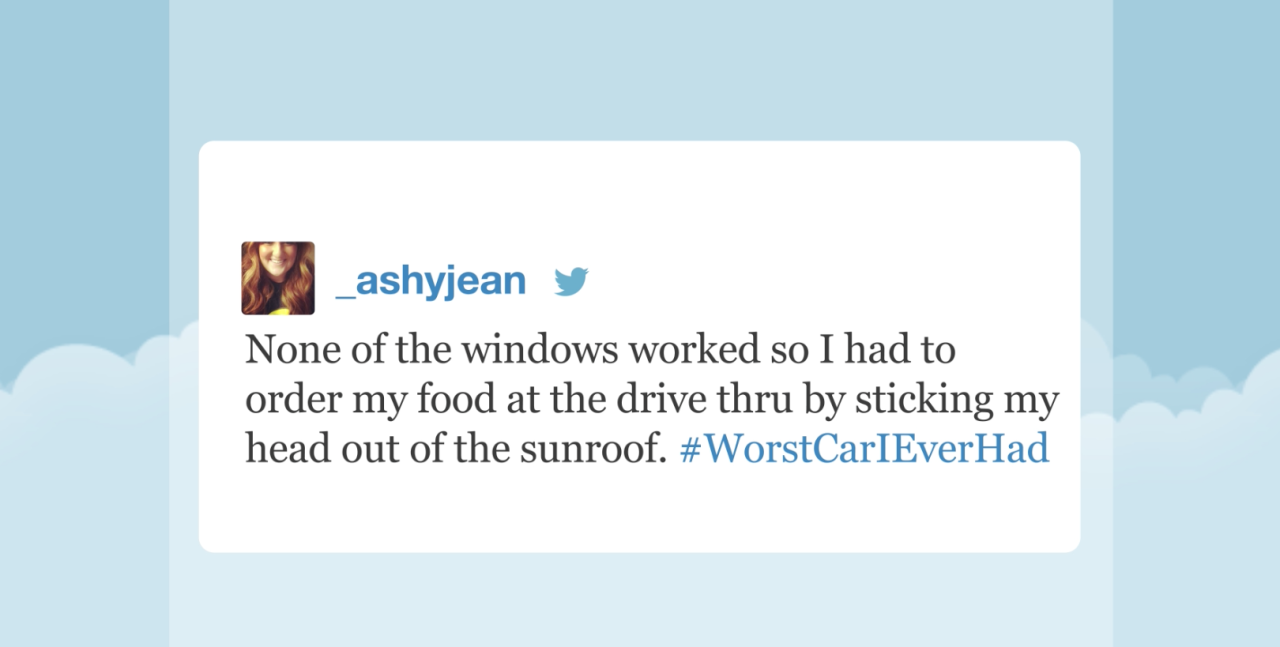 fallontonight:  Jimmy shares his favorite fan-submitted #WorstCarIEverHad tweets!