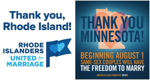 thepoliticalfreakshow:Same-Sex Couples Are Now Able To Marry In Rhode Island and MinnesotaSame-sex c