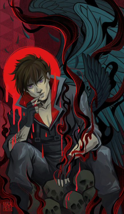 A tarot card-style commission of Kalah’s misunderstood and troubled rogue, Kincaid Crowe