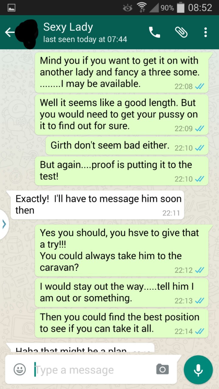 hotwifesextext:  3 of 4  This is a WhatsApp conversation between my woman, who has