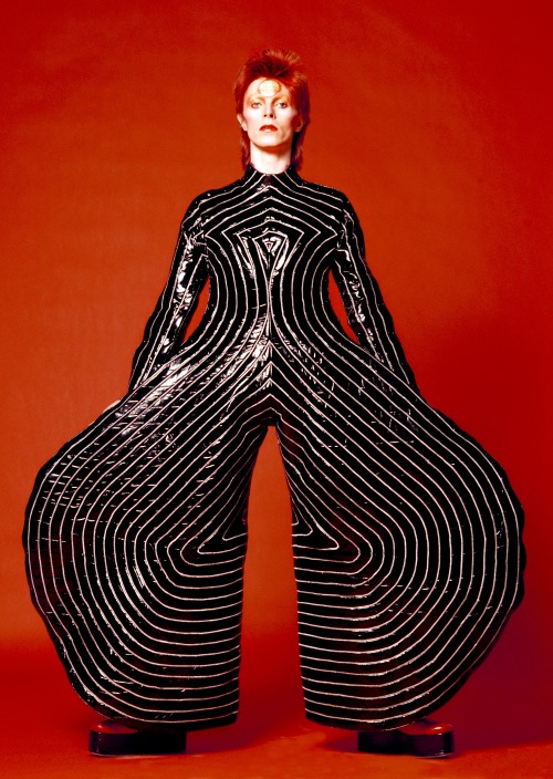 ohyeahpop:  David Bowie in Striped bodysuit for Aladdin Sane Tour 1973, Design by Kansai Yakamoto - Ph. Masayoshi Sukita 