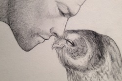 cluelessakemi:  Some sketches based off of this adorable gif set and also riseofthefallenone’s beautiful fic Unfamiliar in which Dean is an owl.  (who happens to love getting Castiel nuzzles)  With those eyes and those lashes (and some added freckles)