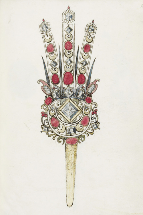 Arnold Lulls, from his sketchbook of jewellery: aigrette with three plumes, 1585-1640. Drawing, penc