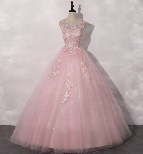 (via Pink lace long A line prom dress pink evening dress from Dress idea)
