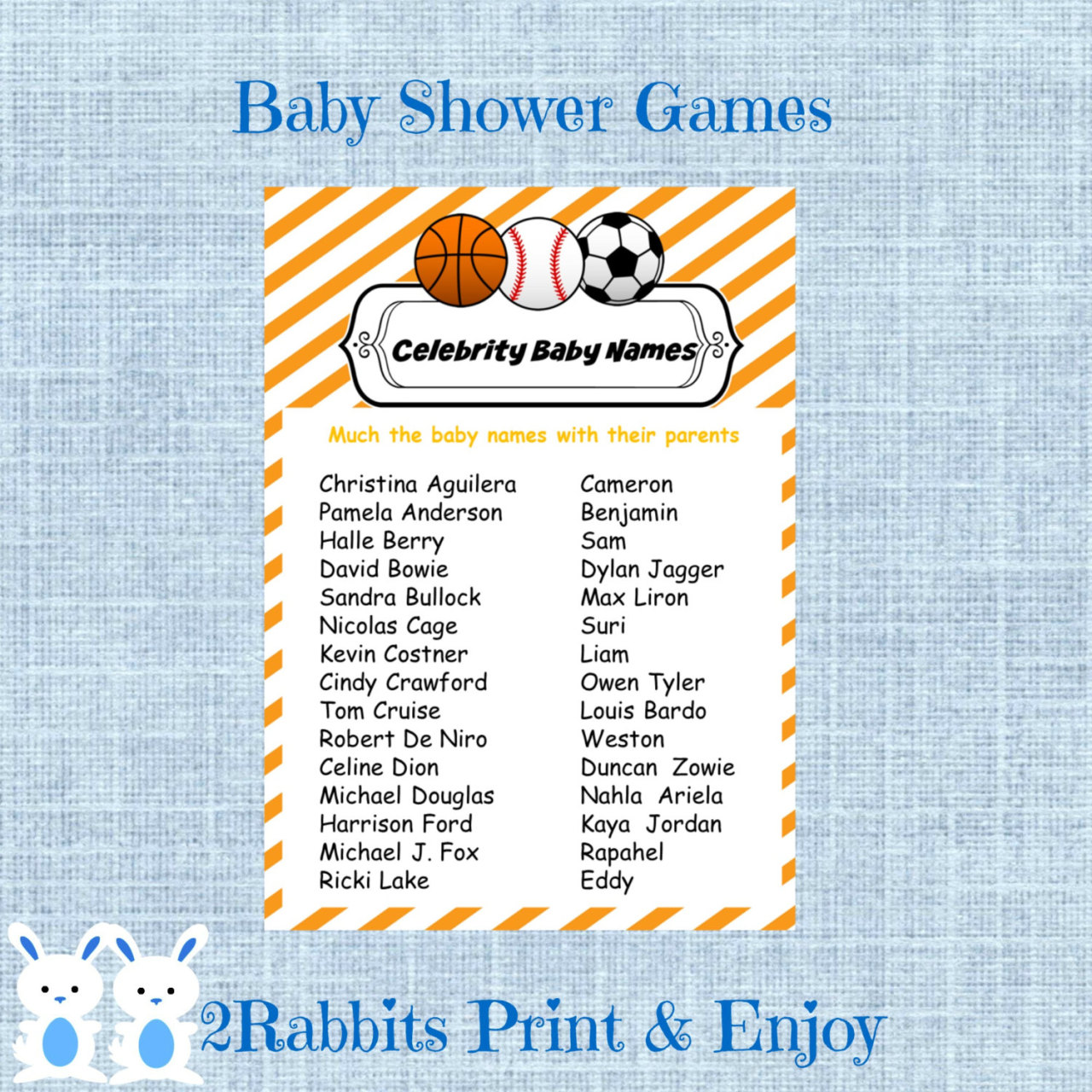 8Rabbits Print & Enjoy — Sports Baby Shower Celebrity Baby Names ...