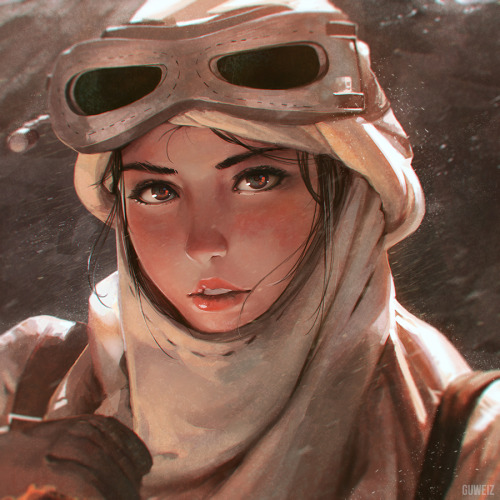 guweiz:I ♥ Star Wars. Even if you don’t, you should still ♥ Rey. SO much nerdgasm drawing this lol >.> Large version here: https://www.patreon.com/posts/rey-3946280