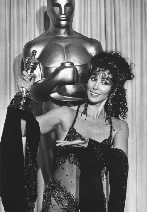 thefashioncomplex:Cher, winner of Best Actress for Moonstruck, wearing Bob Mackie at the 60th Academ