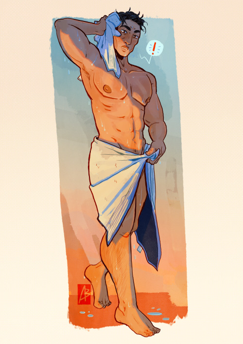 anonbeadraws:  Simple commission for @dr-devoraak of their OC Jeong-Ho, don’t you just hate it when people catch you fresh out of the shower? 👀✨commission info in source link below✨