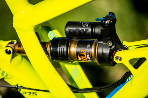 enduromtbmag: The prototype FOX Float X shock features a bulge in the air can to fine-tune its dampi