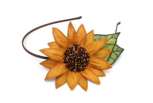 Embroidered and Beaded Silk Sunflower Headband by TheFaerieMarket.