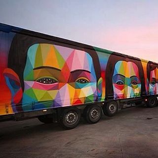 A truck art project by Okuda @okudart Madrid.  #streetart #graffiti #art #urban #urbanart #museum #a