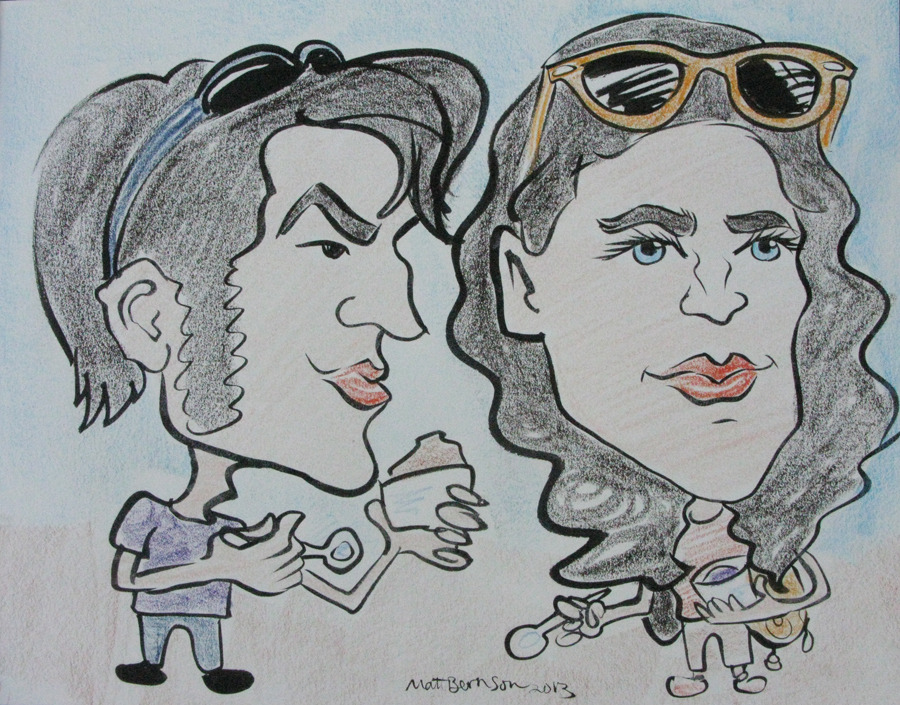 Caricatures by Matt Bernson.   Drawn at Dairy Delight, Malden, MA on 25 Aug 2013.