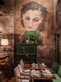 thereflectionstudios:  MR. WONG RESTAURANT COLONIAL INTERIORS Mr. Wong is a Chinese restaurant in Sydney boasting a fascinating Colonial flavour: with vintage props, bamboo chairs, gracefully battered brickwork, and an Oriental female portrait dominating