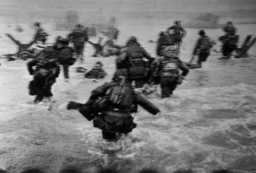 FRANCE. Off the coast of Normandy. June 6th, 1944. American troops transfer from troop ships to land