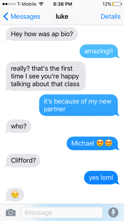 TEXT AU: Luke texts you about having feelings for Michael (requested)