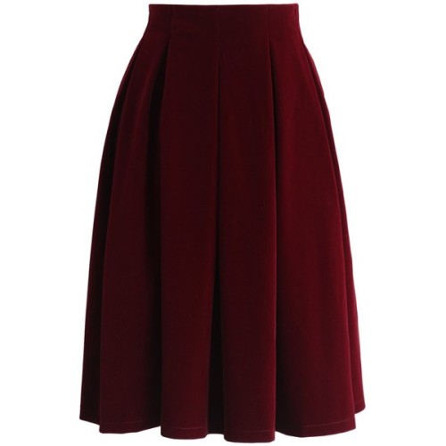 Chicwish Velvet Dream Pleated Midi Skirt in Wine ... | Fashion