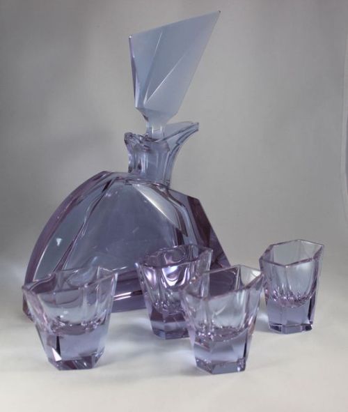 a-lilac-gray-sea: Art deco decanter set, Bohemian glass, signed Moser Karlsbad, c. 1930s