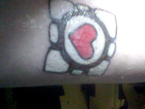 My companion cube tattoo when it was first done!