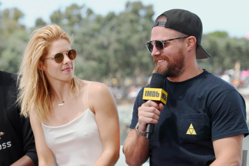 westallenolicitygifs:Stephen Amell and Emily Bett Rickards on the #IMDboat at Comic-Con 2018