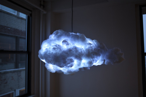 really-shit:  The Cloud by Richard Clarkson is an interactive lamp and speaker system, designed to mimic a thundercloud in both appearance and entertainment. Using motion sensors the cloud detects a user’s presence and creates a unique lightning and