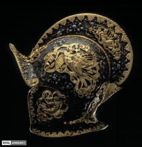 Gold decorated German burgonet with high comb, circa 1600.from The Royal Armouries Collection