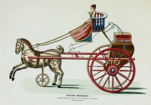 Histoire des jouets. Lady in carriage.