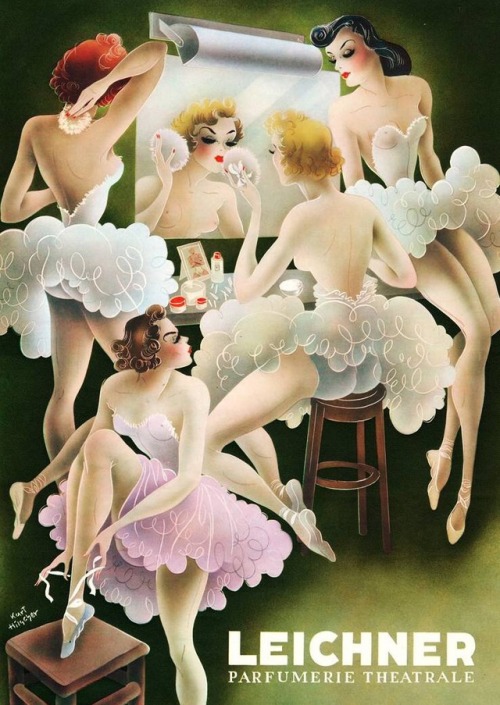 1940s ad for Leichner perfumes, by German artist, Kurt Hilscher (1904-1980).