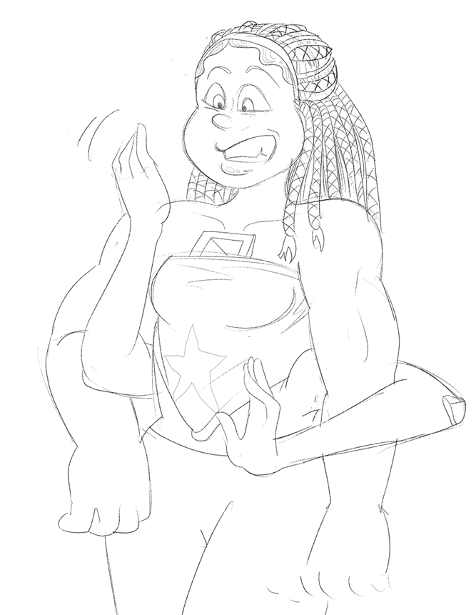Very, very rough sketch of Maw-Sit-Sit, the fusion of Bismuth and Emmie. This fusion