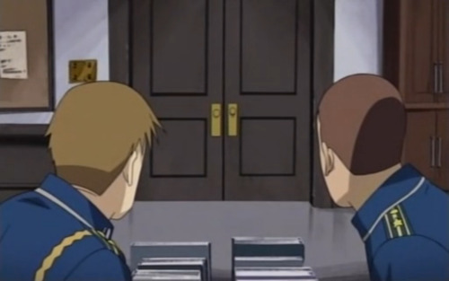 theladywonder:  Oh gawd Roy… Ok so Riza aggressively asks for leave, and Roy’s like “Yeah sure whatever” and then she freaking slams the door on the way out and he’s got this look on his face…  I can just see it in his face: “I love