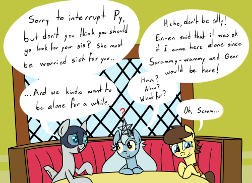 twogears:  ♀: “Uh, why is the story focusing on these stooges all of a sudden? This blog is for Gears and Gear accessories, so how about going back to… wait what do you mean that mare’s name is Gear too?” è.é  x3!