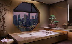 stylish-homes:  The bathroom of the Ritz Suite, on the 32nd floor of the Ritz-Carlton Millenia, Singapore. 