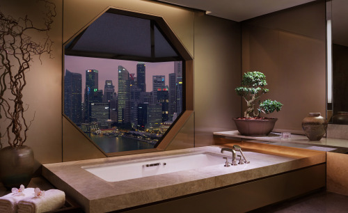 stylish-homes: The bathroom of the Ritz Suite, on the 32nd floor of the Ritz-Carlton Millenia, Singa