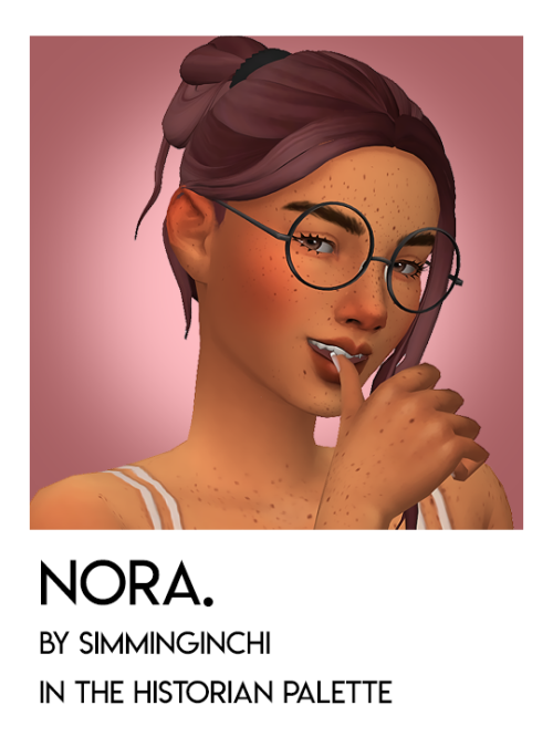 snowyescape:nora by @simminginchiinfo: 28 add-on swatches in serindipitysims’ historian palett