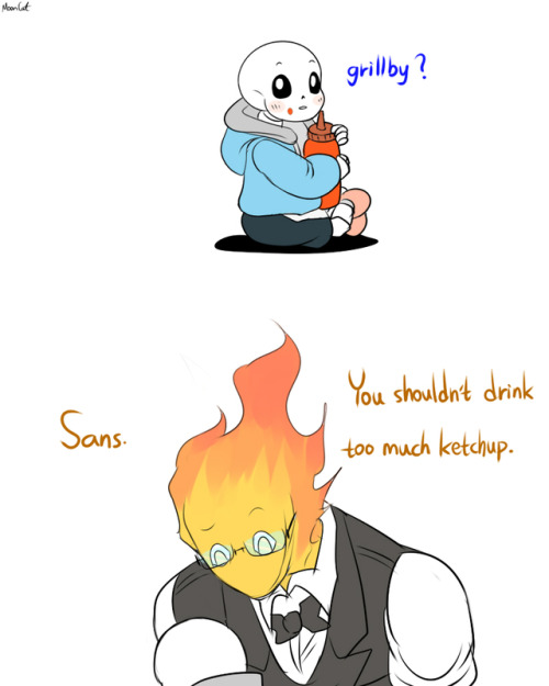 mooncatyao: [Share] Grillby & little Sans <First part> (Previous)/(NEXT) 