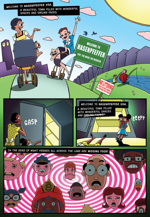 notsosupercomics:
“ Hey everyone,
We would like to share with you the first page from our upcoming comic Smörgåsbord Squad!
THE STORY
Hasenpfeffer USA is a beautiful city. But its charm fades when feuding enemies, food costumed vigilante group, the...
