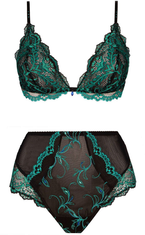 martysimone:  Lise Charmel | Secrète Emeraude • in emerald green embroidery on tulle + jacquard lace