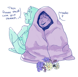 aviatornerd: day three flowers (i get that im very behind ssh its slow progress) the flowers are supposed to go into tea but amethyst likes them raw of course @fuckyeahpearlmethyst 