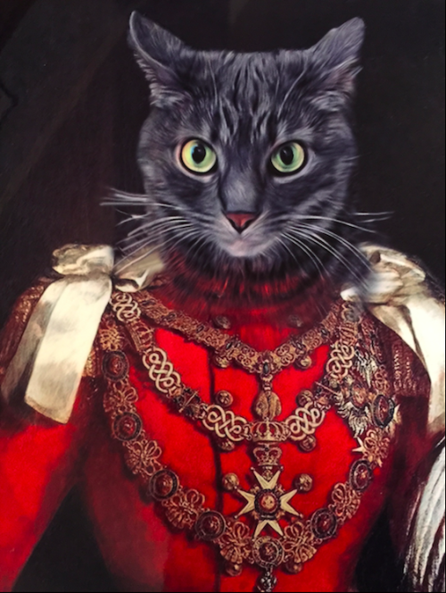 awwww-cute:  My Wife had this made as my Christmas gift. I’ve always wanted a regal, mantle-worthy painting of our cat. This. Is. Exquisite