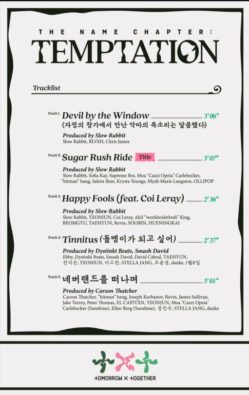 TOMORROW X TOGETHER : TNC TEMPTATION (tracklist Posters)