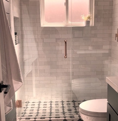 Farmhouse Bathroom - 3/4 BathExample Of A Small Cottage 3/4 White Tile And Ceramic Tile Porcelain Tile,
